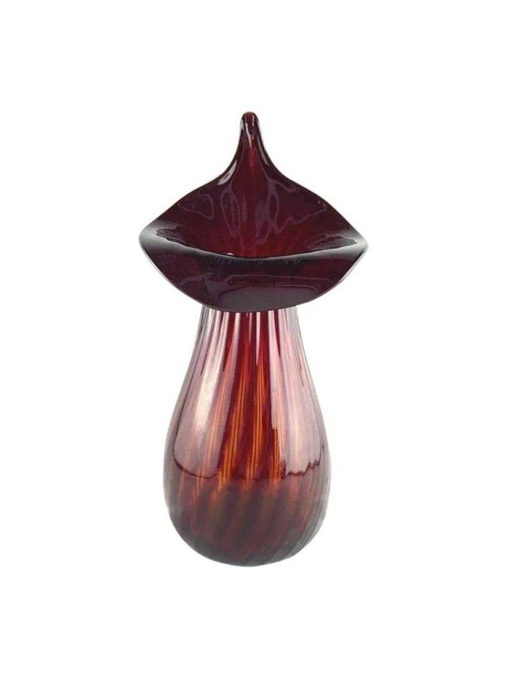 Walter Blenko Jack in the Pulpit Glass Amberina Ribbed Signed Vase